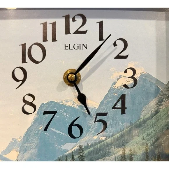 Vintage Elgin Mountain Landscape Wall Clock Takane Quartz Movement Wood Frame